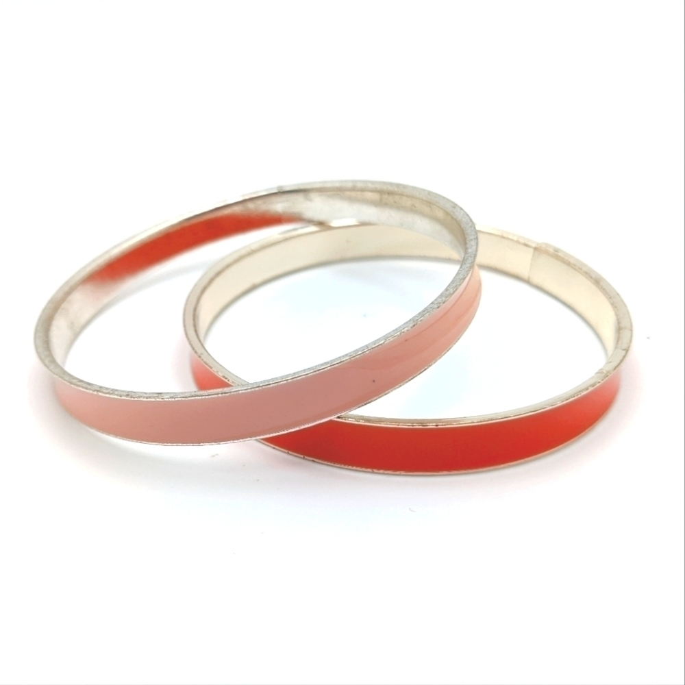 Stackable Salmon Enamel Bangles Duo - image 2